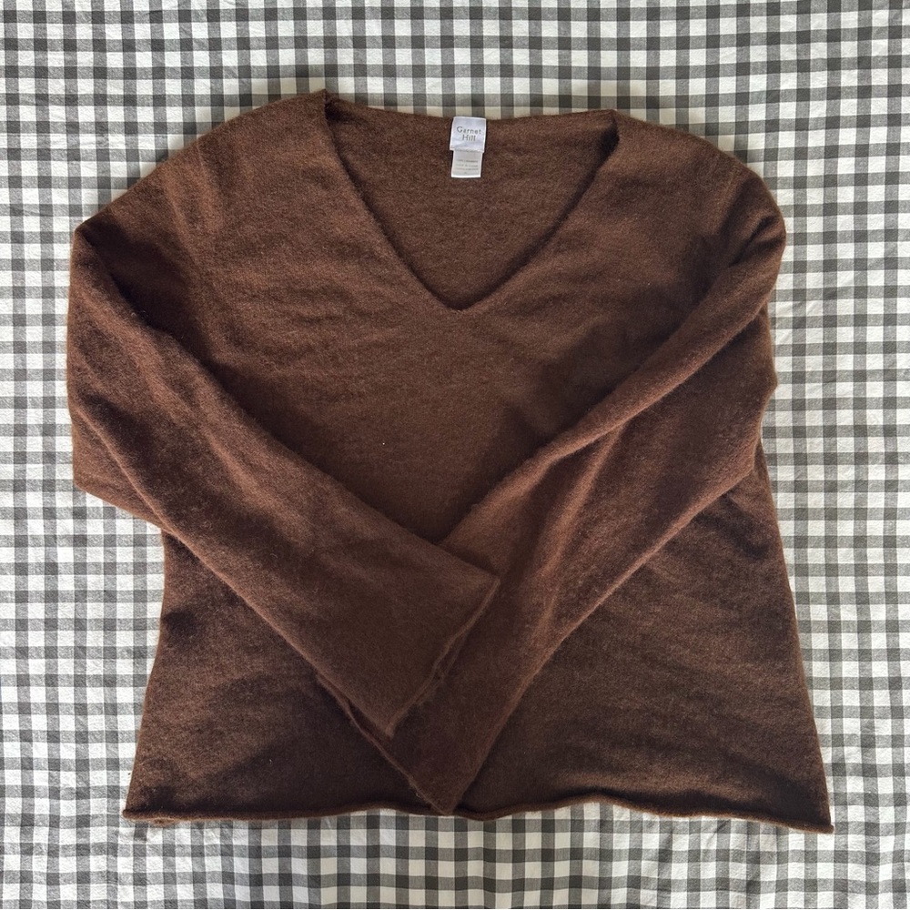 Garnet Hill Cashmere Brown V-Neck Sweater